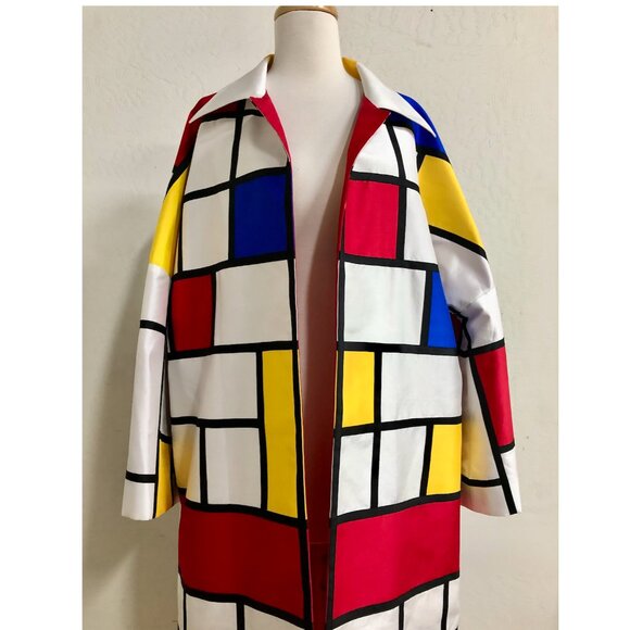 Inspired by Piet Mondrian Silk Duster Coat - Picture 2 of 6